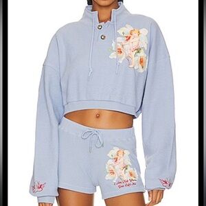 Boys Lie Women’s I Am Not Where You left Me Crop Crew Henley Sweater Cherub S/ M